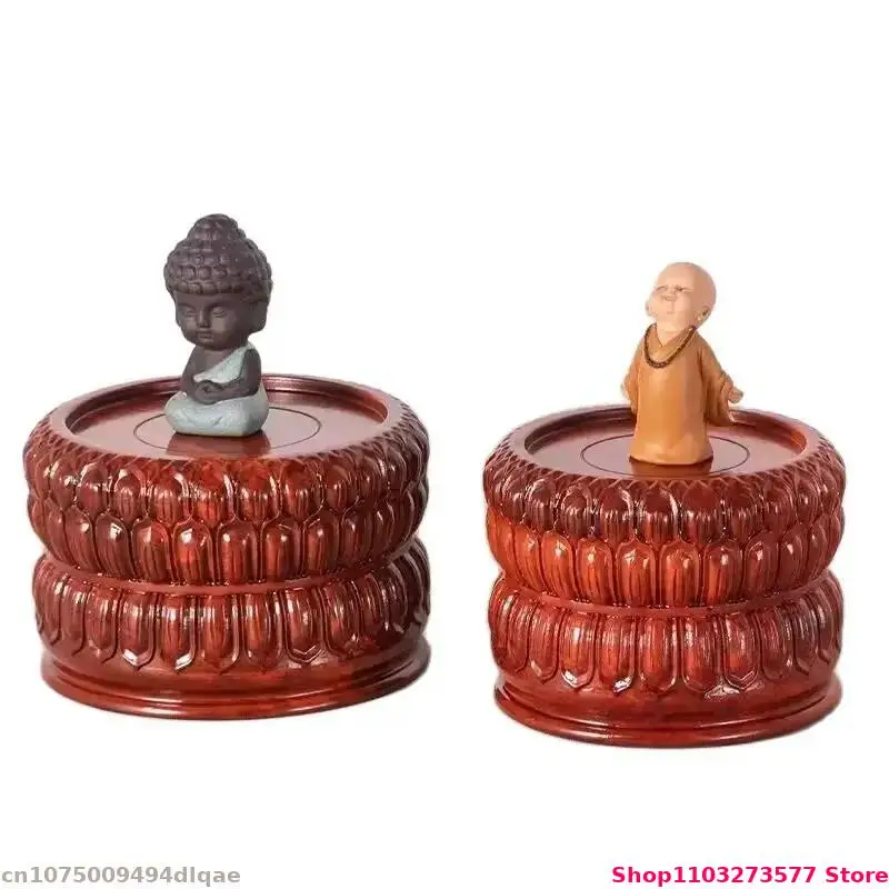 Piedistallo per esposizione di loto con intaglio di radici in legno massello Mini scultura Decorazione piedistallo Vaso Decorazione artigianale in ceramica Base Zen