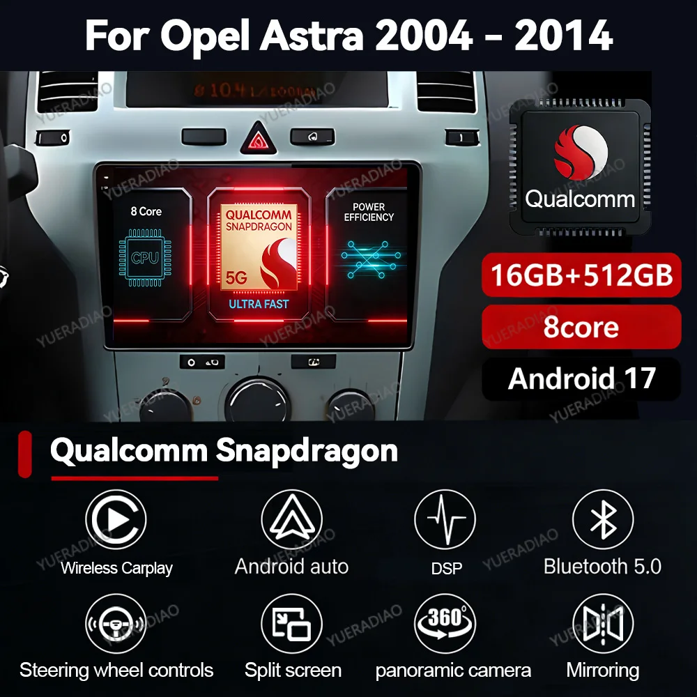 Radio para Auto Android 17 para Opel Zafira B 2005 - 2014, Opel Astra H 2004 - 2014, Carplay Multimedia Central, DVD, 4G LTE, 5G WIFI, FM, BT