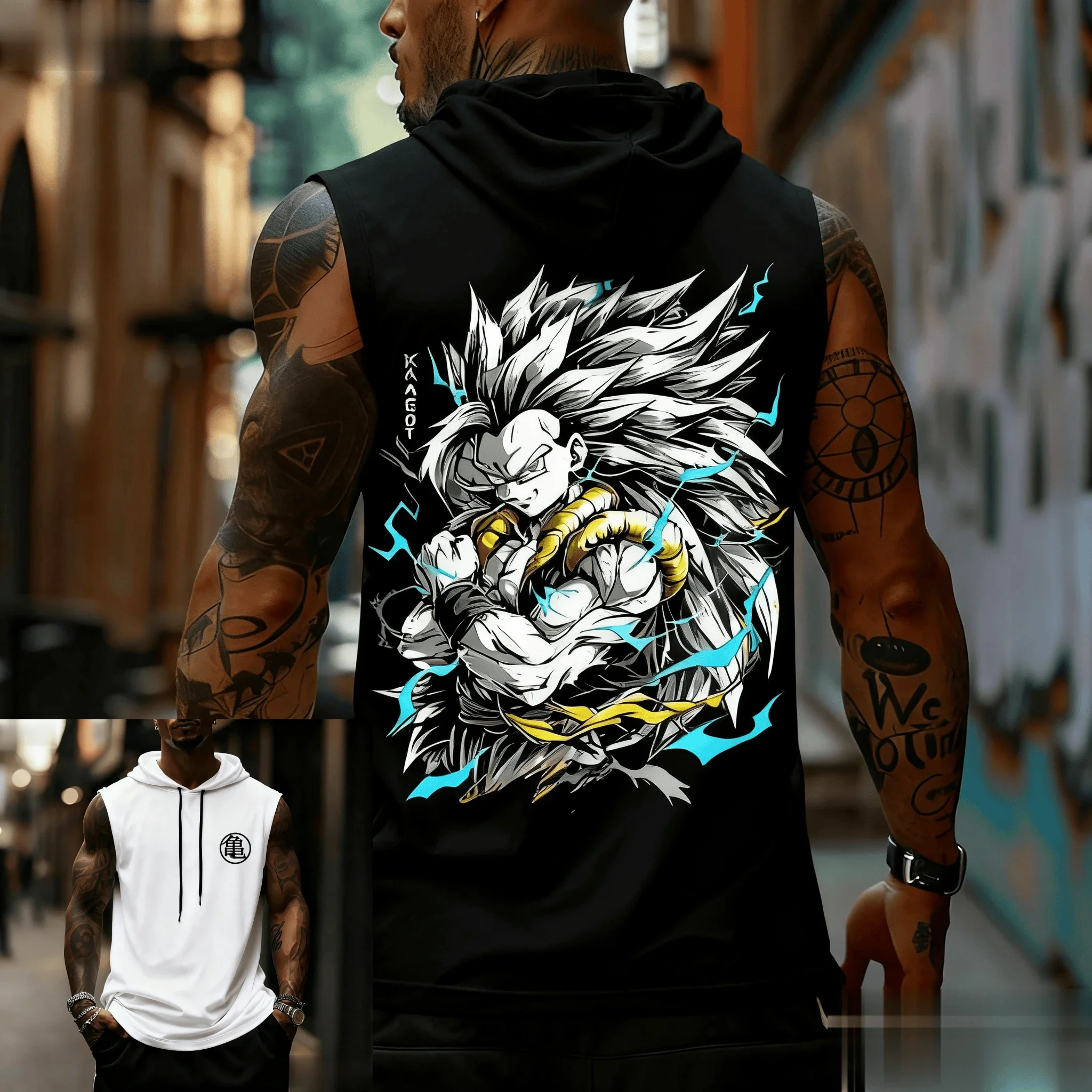 Vegeta Dragon Ball Anime Men Cotton Sleeveless Hooded Muscle Tank Top Summer Graphic Gym Workout Casual Streetwear Vest
