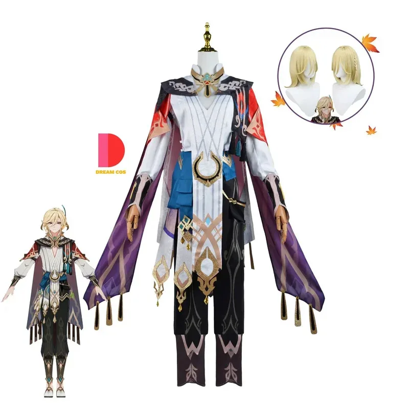 

Genshin Impact Kaveh Cosplay Costume Oversize Outfit Shoes Wig Accessories Halloween Party Clothes with Wig and Props Full Set