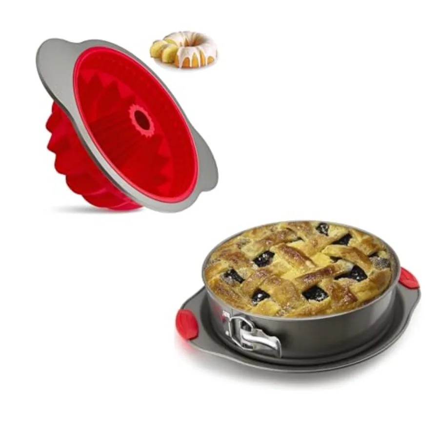 مجموعة الخبز الرئيسية: صينية كيك من السيليكون غير لاصقة مع إطار فولاذي ومقابض ومقلاة سبرينغفورم مقاس 10 بوصة مع مانع للتسرب #1