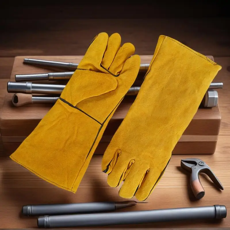 Durable 40cm Welding Gloves, Insulated Leather, Work Safe Protection Against Heat and Cuts
