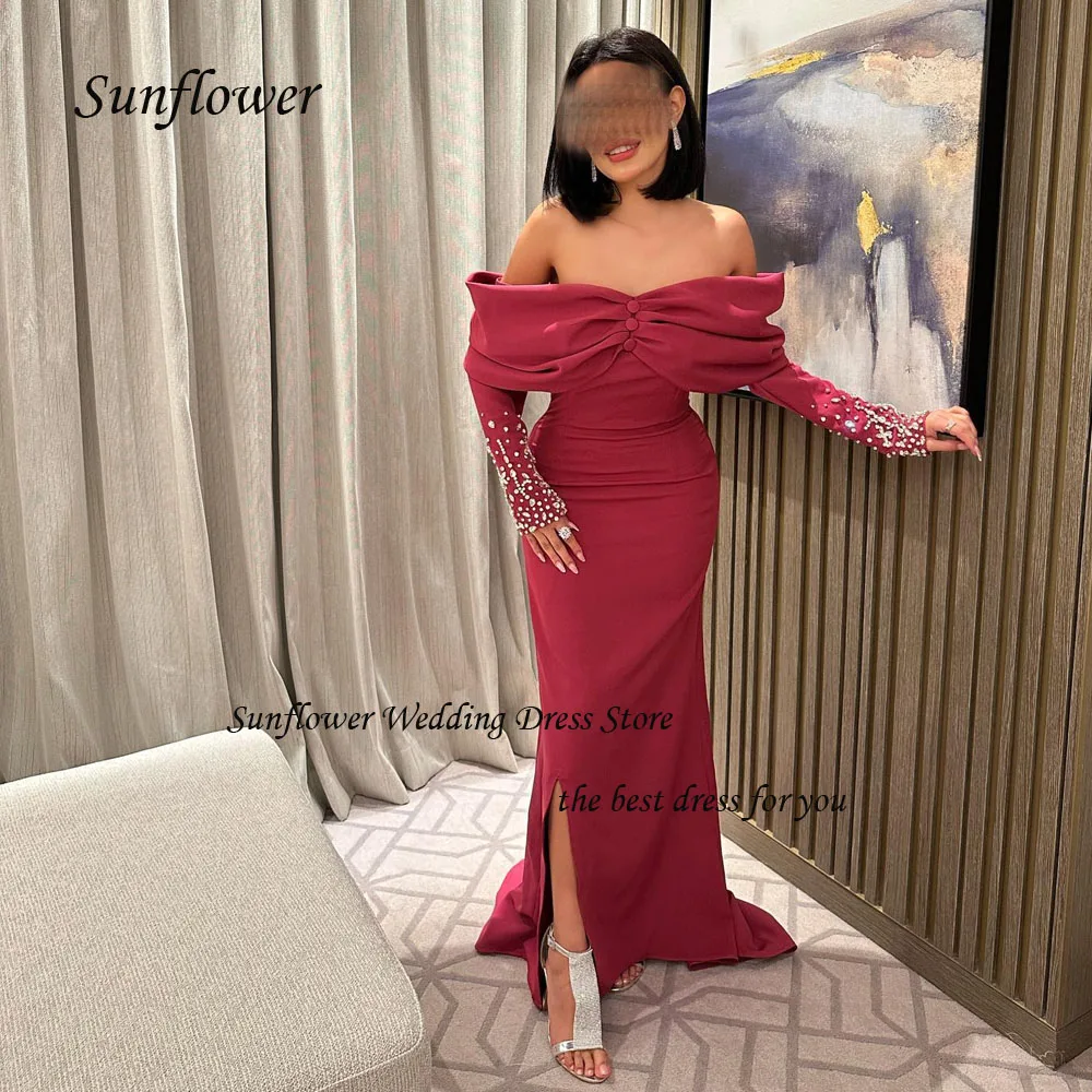 

Sunflower Off the Shoulder Evening Dress 2023 Dubai Slim Crepe Mermaid Prom dress Floor-Length Party Dress Princess Dress