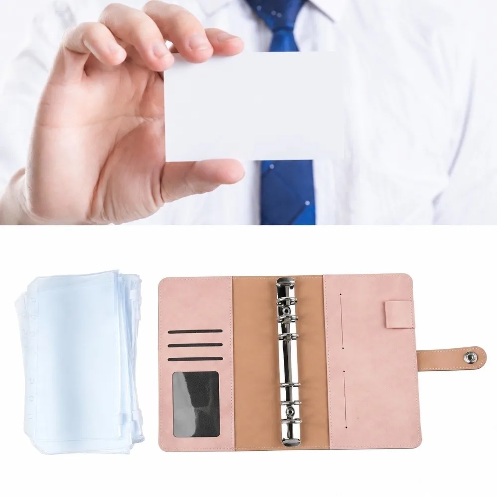 A6 Leather Shell Binder Notebook A6 Size Multiple Pockets Leather Planner Cover Removable Sheets Rectangle Shape