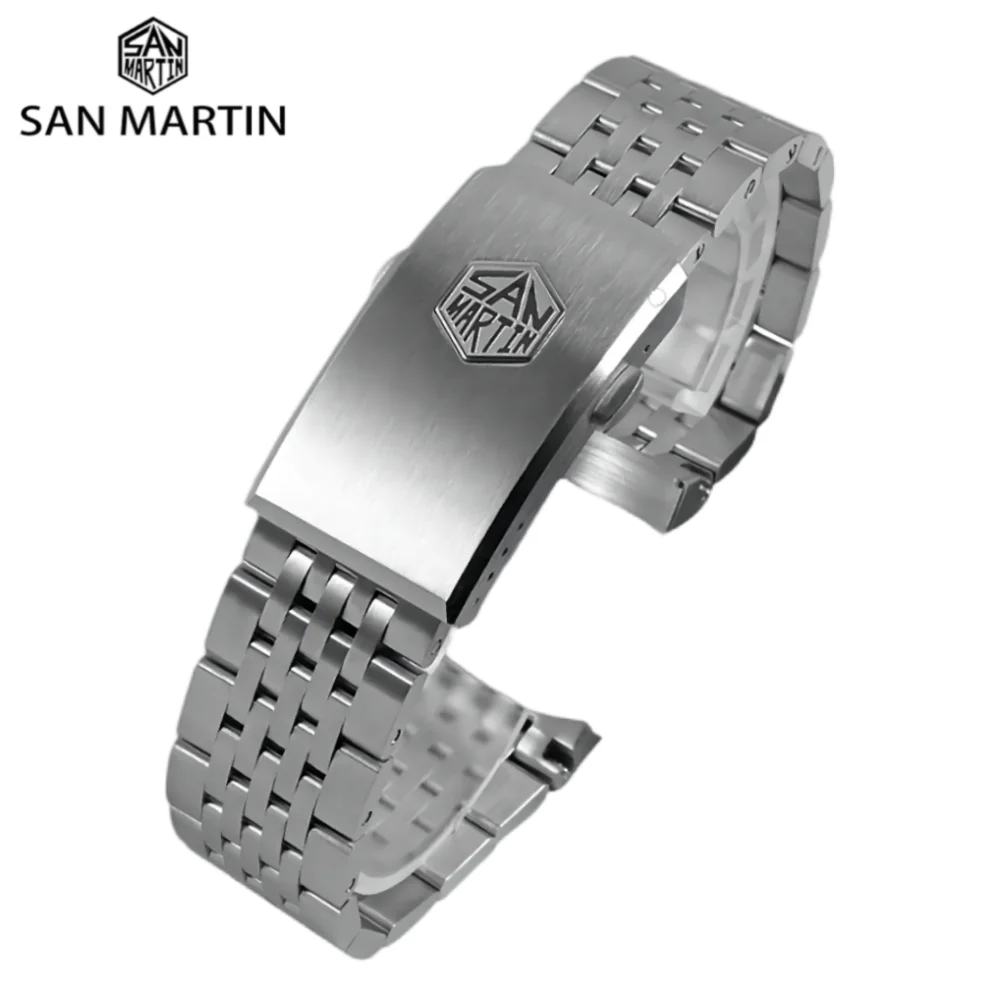 San Martin Brushed Steel Bracelet 316L Stainless Steel Watchband 20mm For Men Watch Strap Rust Resistant Business Elite SN044