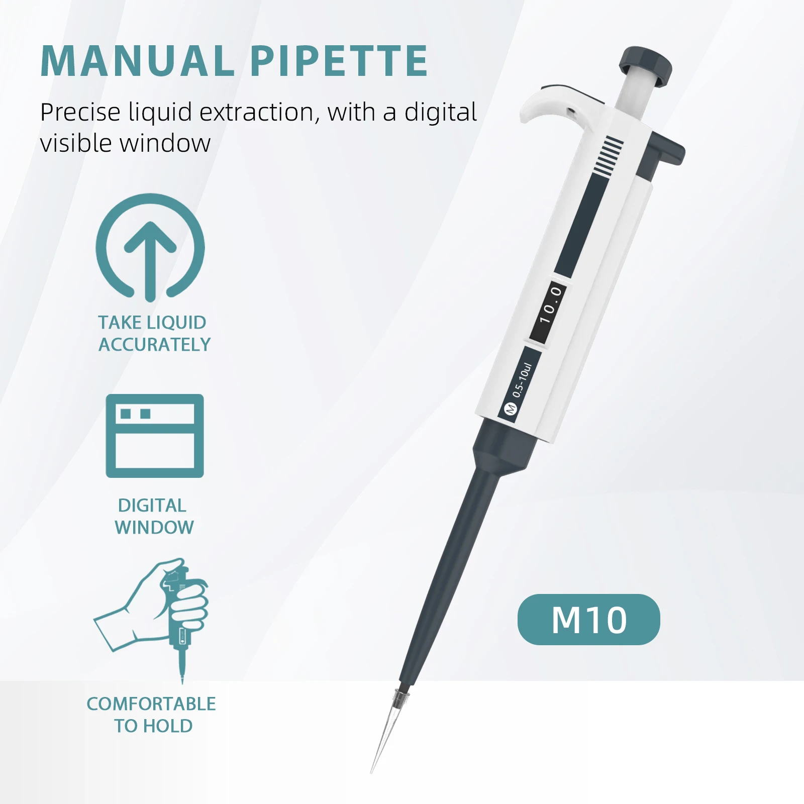 LABHOUSE M10 Laboratory Micropipette, 0.5-10μL Volume Range, Single Channel, High Precision, Manual Volume Adjustment