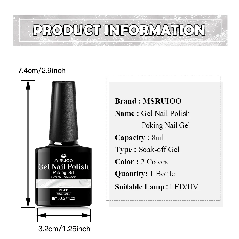 MSRUIOO 8 ml Poking Nagelgelpoliermittel Weiß Schwarz Gel Dedicated Clear Base Gel 3D Malerei Gel Lack Nail Art Prägellack
