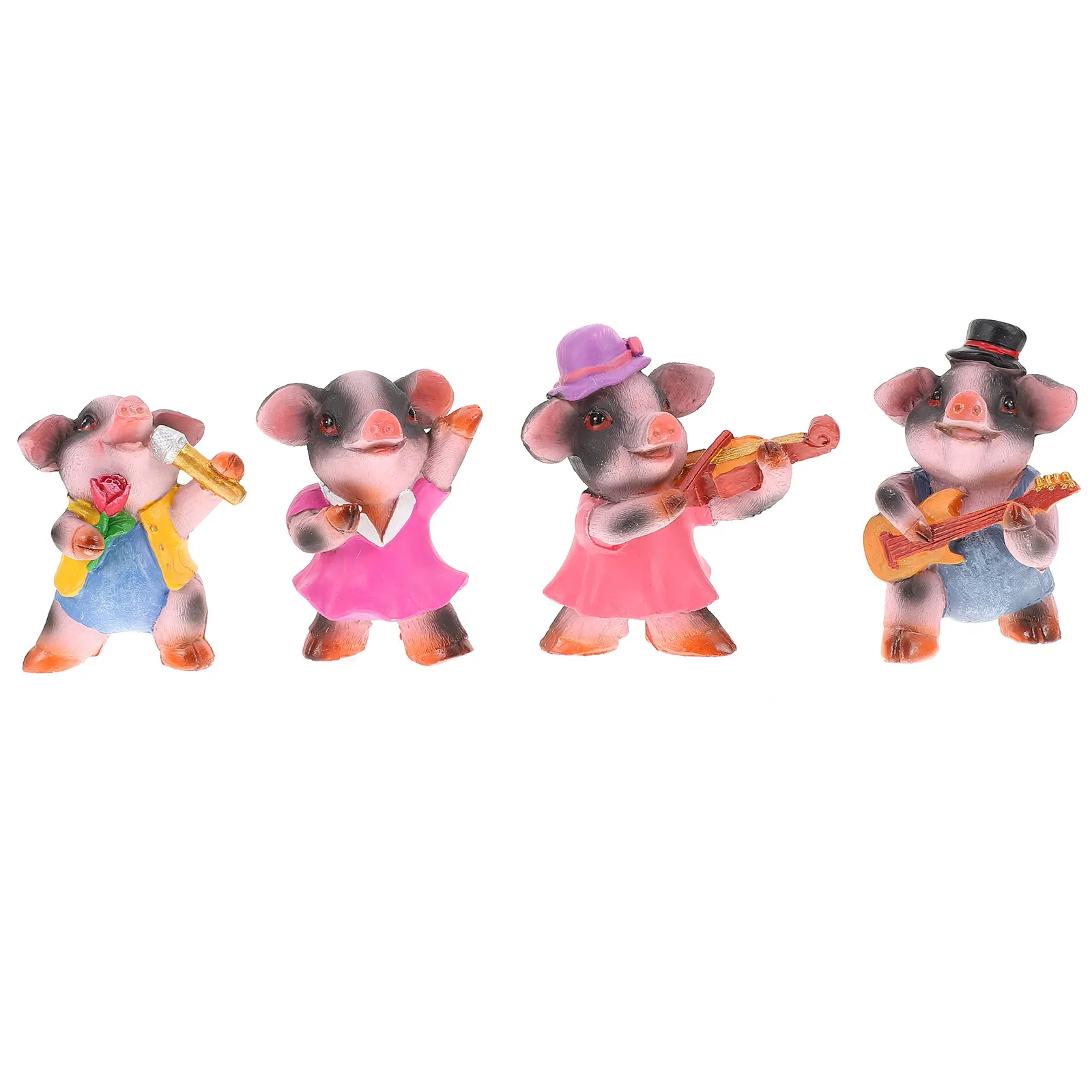 4Pcs Pig Shape Micro Landscape Resin Ornaments Music Guitar Desktop Garden Decor Indoor Outdoor Home Decoration