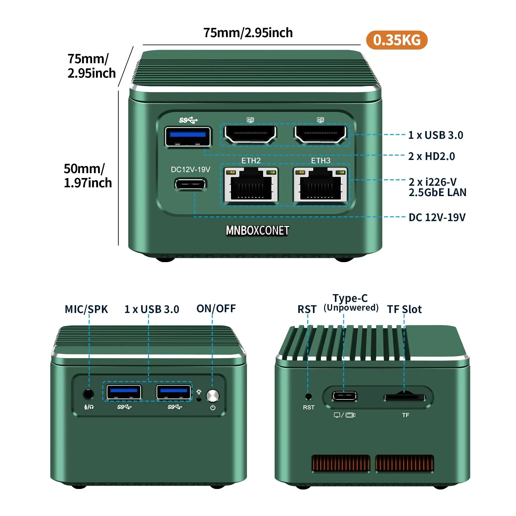 MNBOXCONET ミニPC Core i3 N305 (8コア/8スレッド、最大3.8GHz)、ミニコンピューター ブラック Linux、Wifi6/BT5.2、2ポート I226-V 2.5Gbe LAN