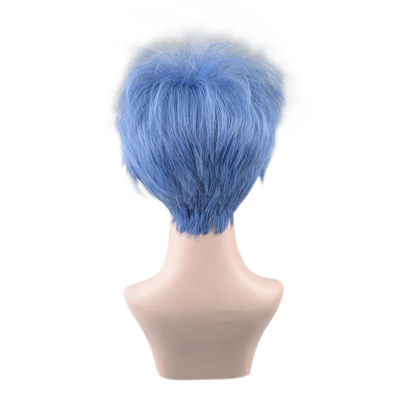 RANYU Synthetic Male Role Play Wig with Bangs Short Straight Blue Halloween Anime Role Play Wig