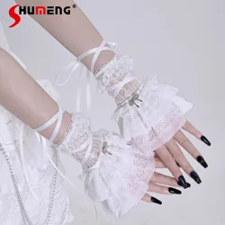 2024 Original Japanese Sweet Ballet Lace Strap Gloves Women Breathable Thin Elegant All-Match White Gloves Y2k Fingerless Gloves