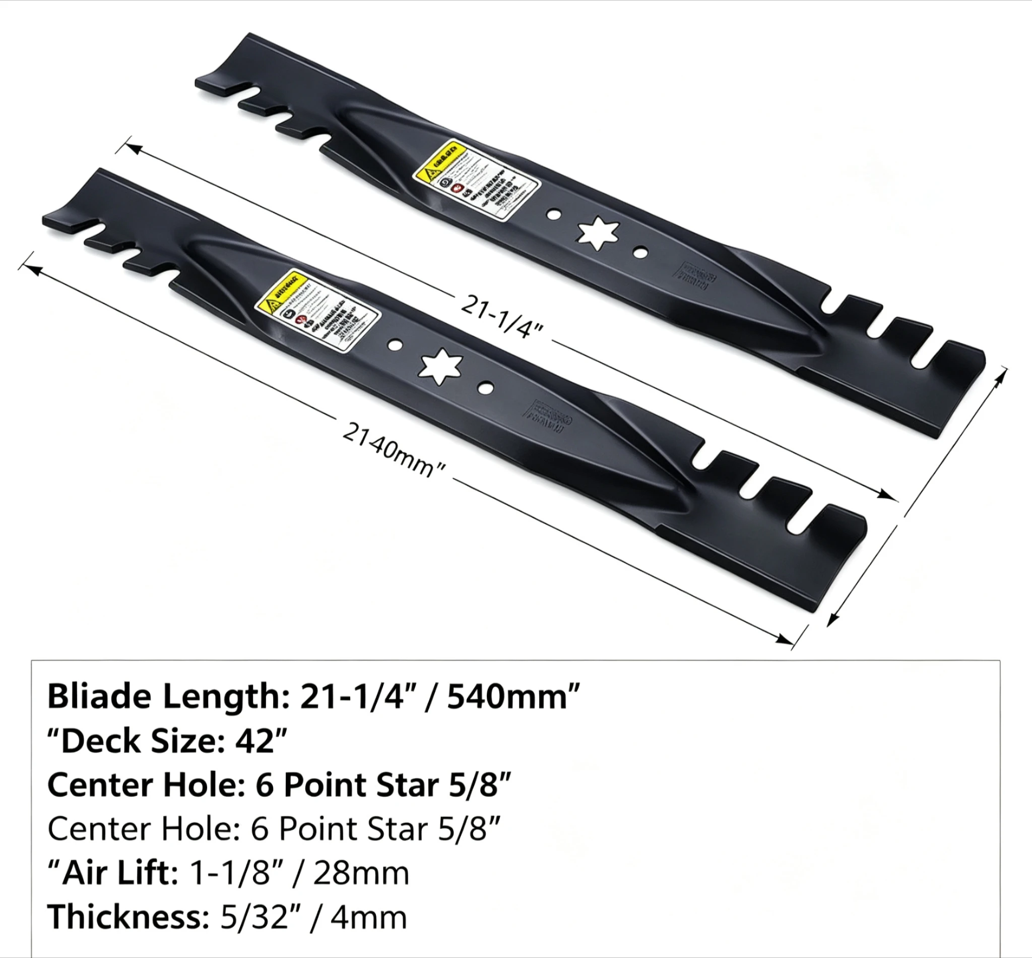 2Pcs 42 Inch Toothed Mulching Mower Blades 6 Point Star Center Hole FIT FOR Cub Cadet Troy Bilt 942‑04308‑X