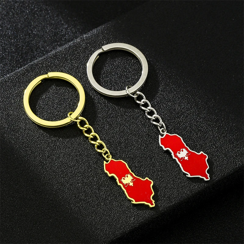 Fashion Albania map and Eagle Flag Pendant Keychain for Women Men Gold Color/Silver Color Albanian Jewelry Ethnic Gifts