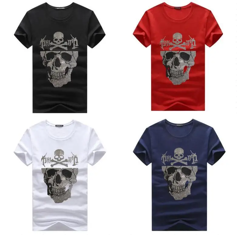 Men's Rhinestone Anime Diamonds Design Cotton T-Shirt Casual Short Sleeve Streetwear Fashion in Sizes Small to 6XL