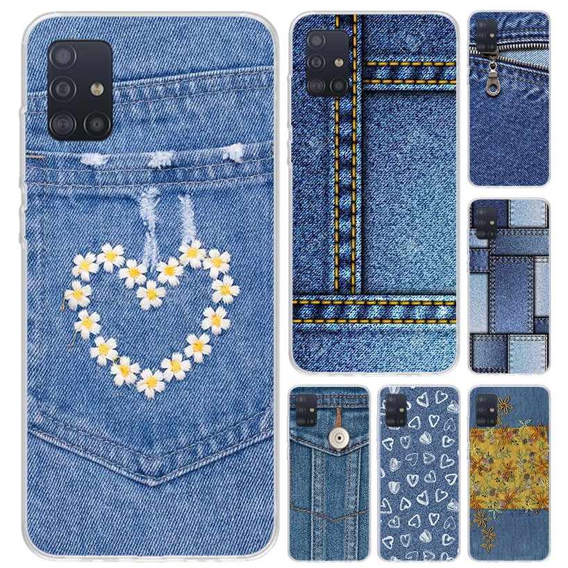 Jeans Cowboy Denim Printed Phone Case for Samsung Galaxy A51 A50 A71 A70 A41 A40 A31 A30S A21S A20S A10S A20E A11 A01 A6 A7 A8 A