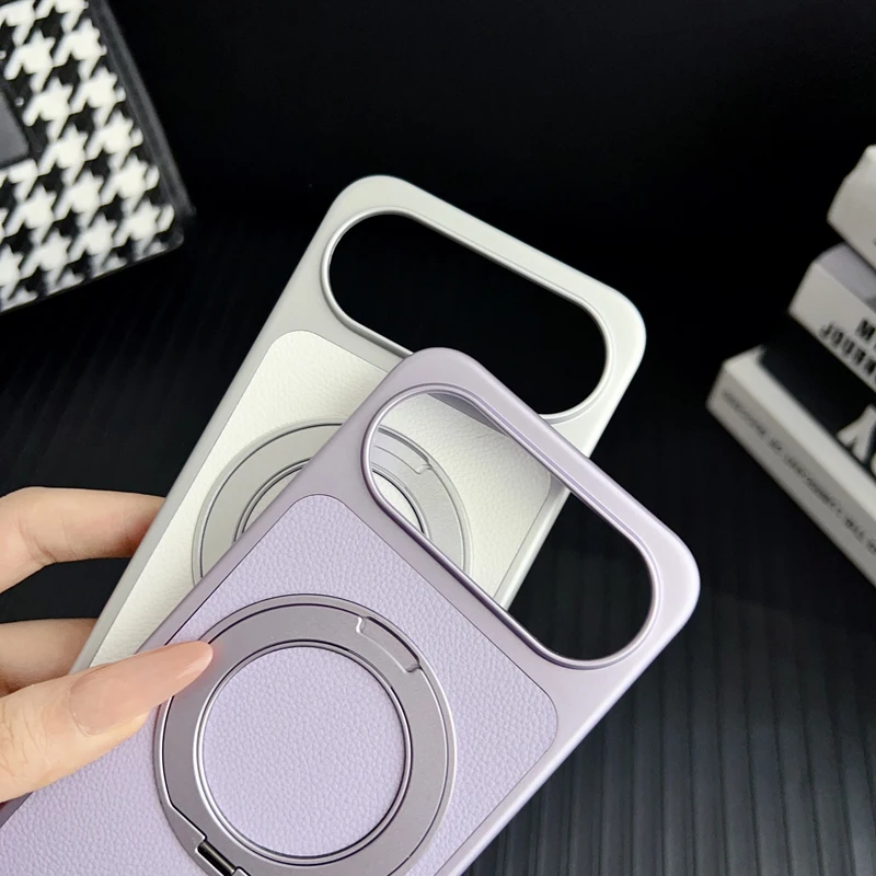 For Honor 500 Honor 500 Pro Case Litchi Grain Leather Strong Suction Metal Kickstand 360° Rotatable Spray Coating Hybrid Cover - view 3