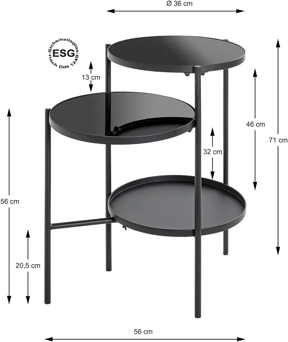 Mesa de café, metal, negro, 56 x 39 x 71 cm, adecuada para el patio de la terraza la Sala estar de la Oficina