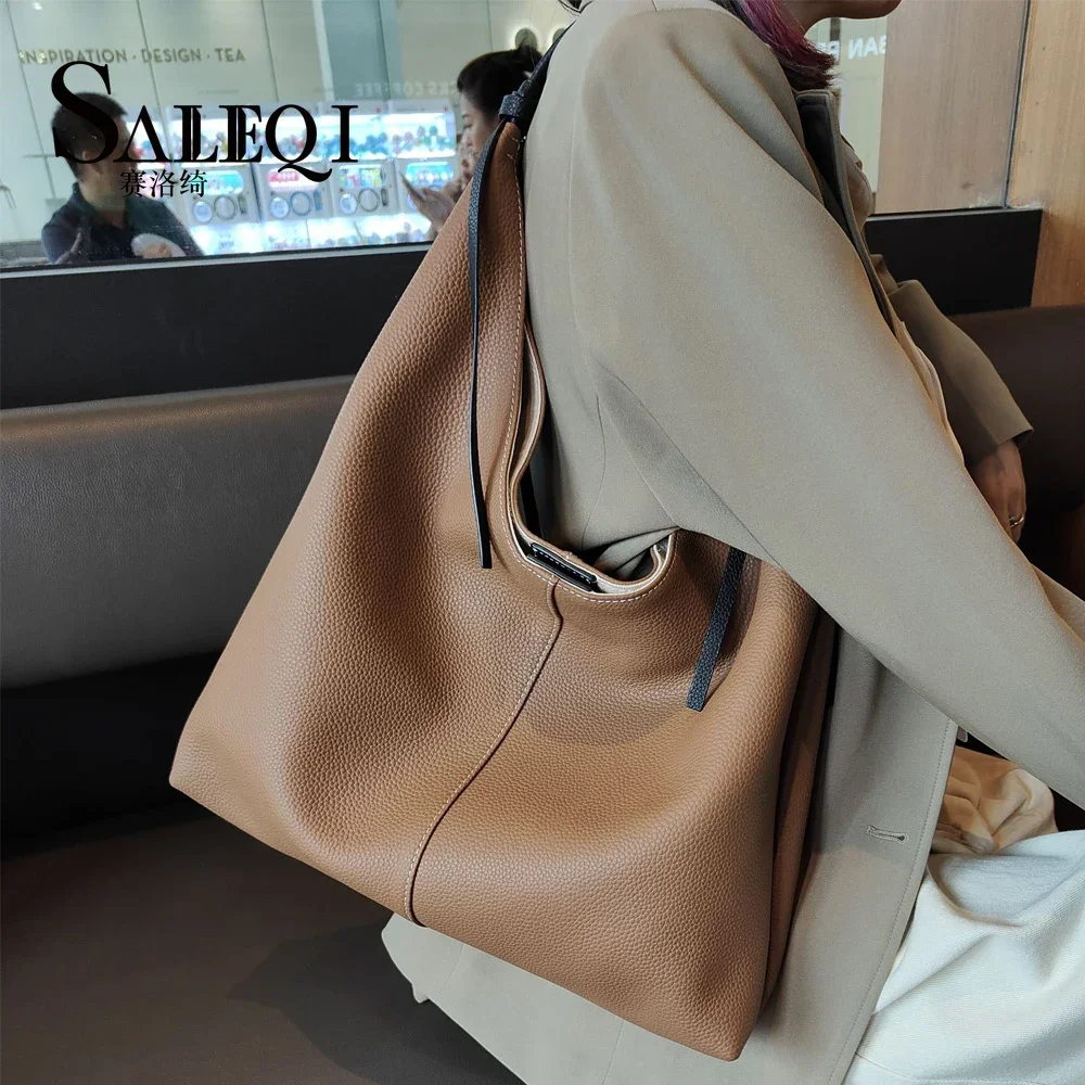 Genuine leather high-capacity women\'s bag  casual and lazy style tote bag  new one shoulder trendy underarm bag