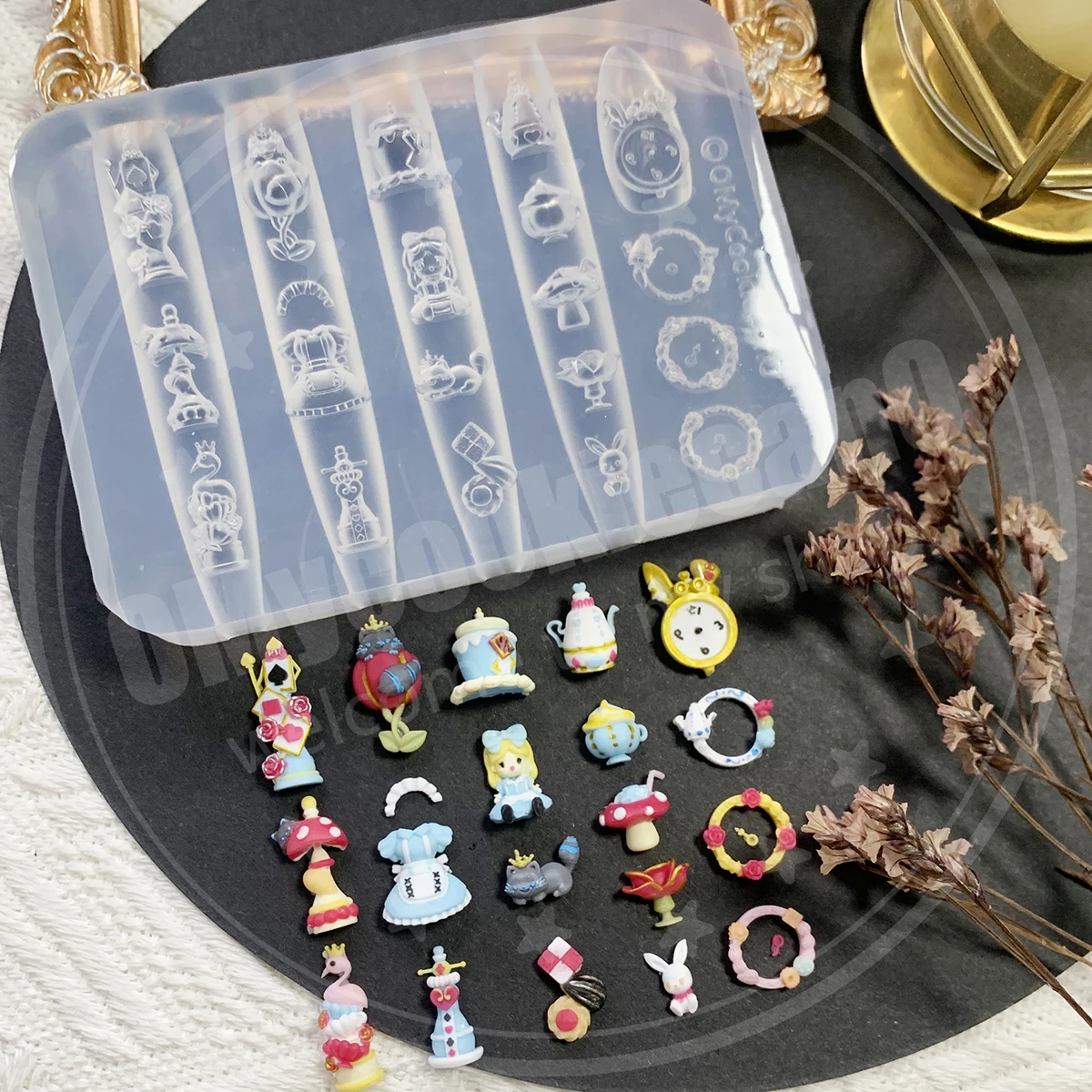 Super delicate, Alice in Wonderland themed full-transparent silicone nail mold, tea party theme.