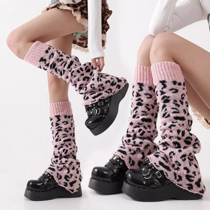 Harajuku Kawaii Girl Ruffle Socks Knee High Flare Leg Warmers Y2K New Lace Leopard Gothic Vintage Slimming Chic Foot Cover