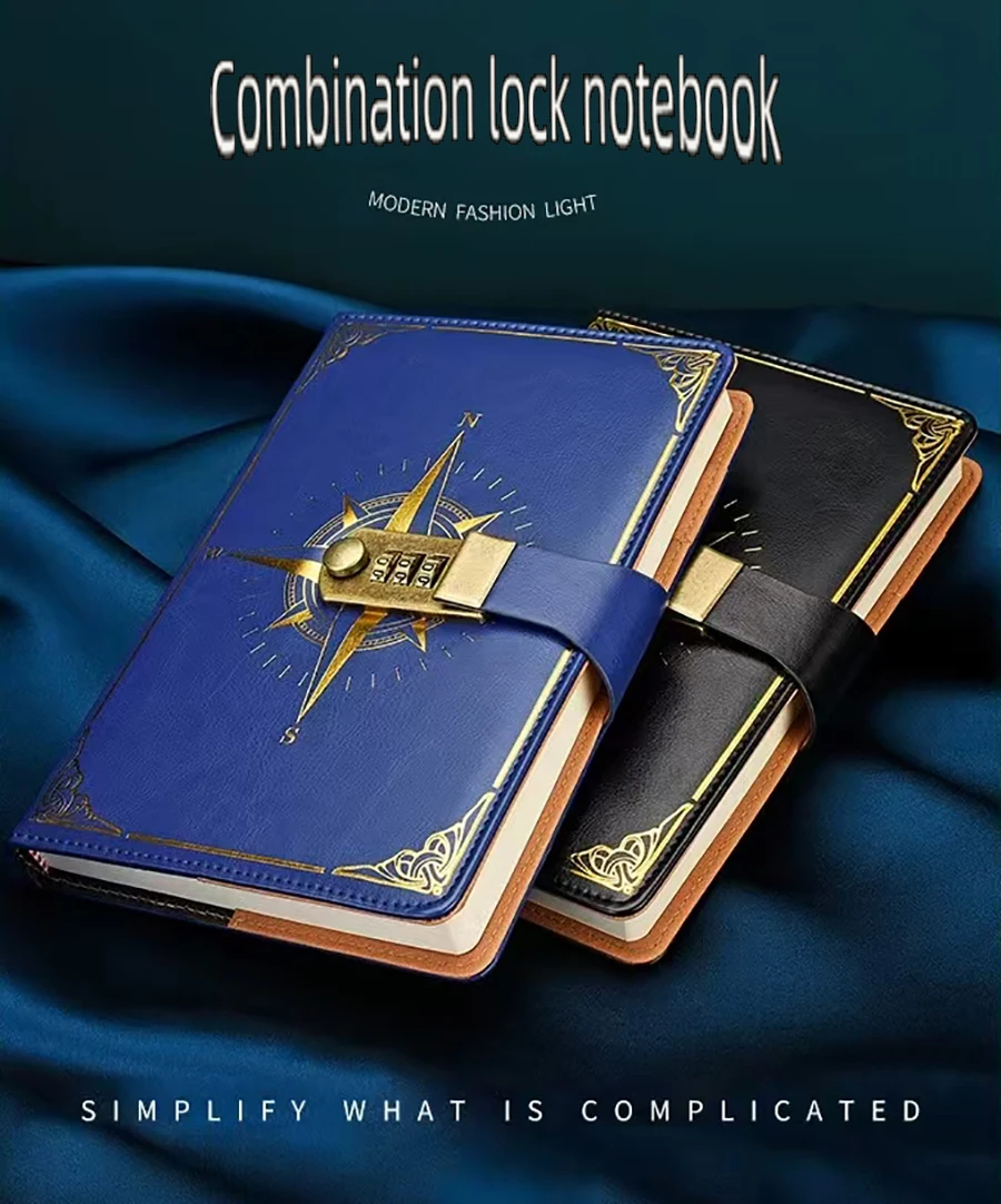 Retro Passwort Buch A5 Mit Schloss Tagebuch Notebook Kreative Reisenden Kompass Hand Ledger Student Notizblock Schreibwaren Geheimlich Hinweis – Detail 2