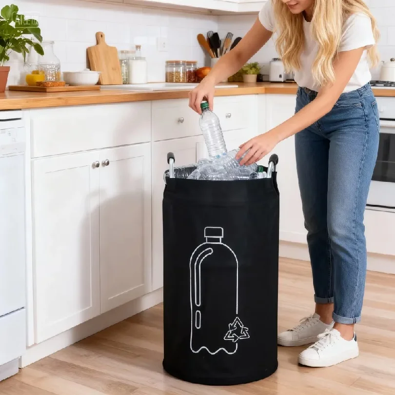 82L Empty Bottle Storage Basket With Aluminum Handle Folding Wastewater Bottle Collector Bag Large Capacity Garbage Bin
