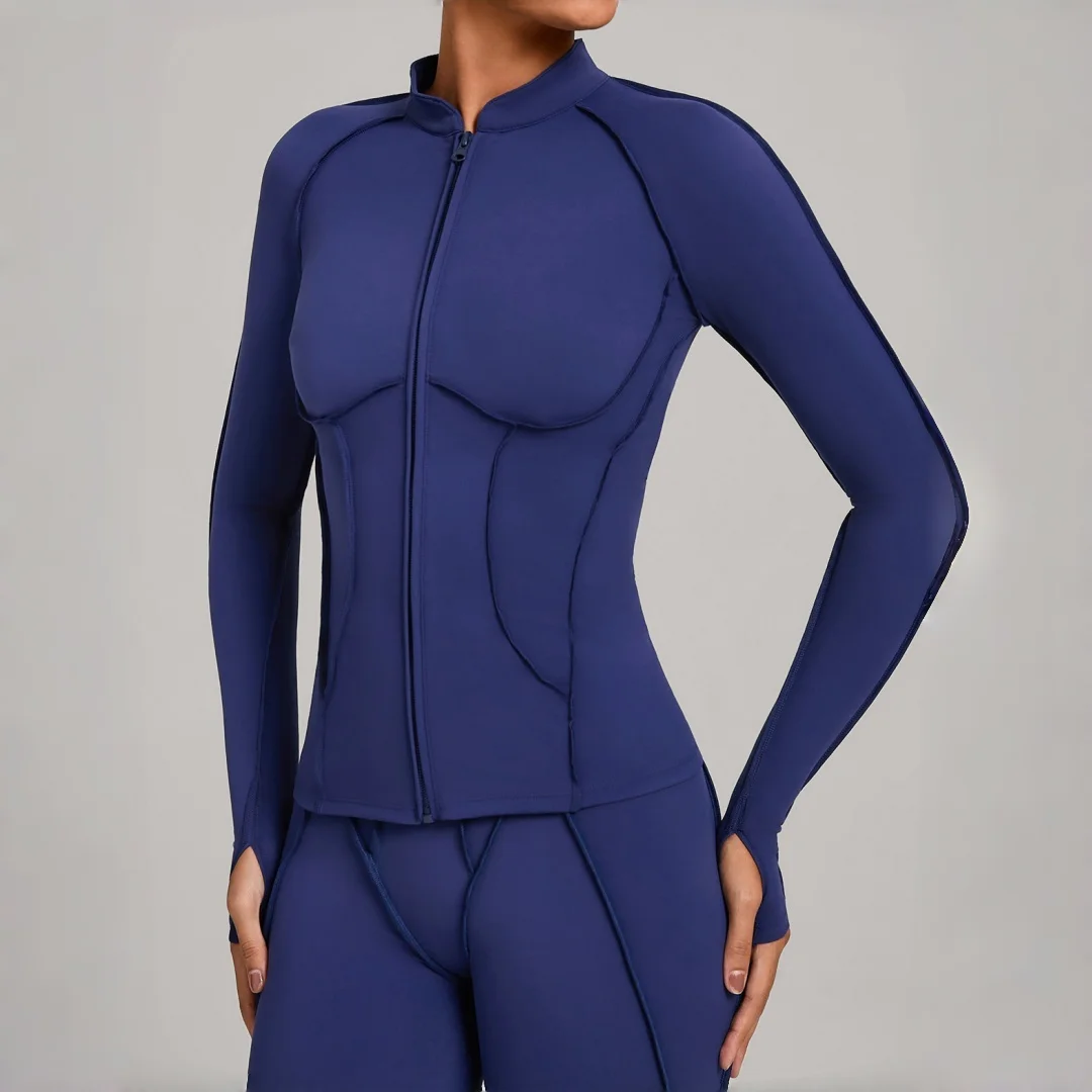 

Куртка для йоги с воротником-стойкой на молнии и длинными рукавами, плотная быстросохнущая одежда для йоги, женские спортивные топы для бега, фитнеса, тренировок в тренажерном зале