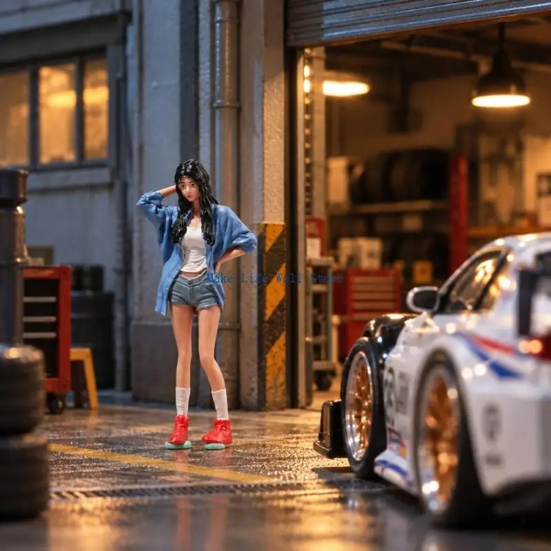 Small-Scale Female Figure with Casual Shirt-and-Shorts Styling