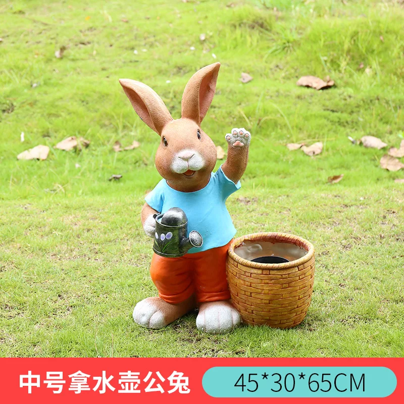 Pastoral Cute Rabbit FRP Flower Pot Ornaments, Outdoor Courtyard Figurines Crafts, Villa Garden Landscape Furnishing Decoration