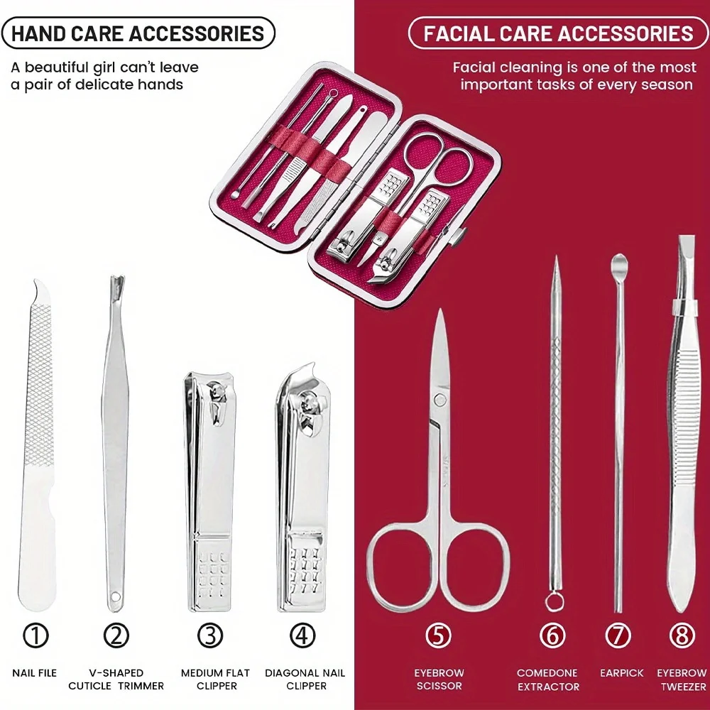 Stainless Steel Nail Clipper Set With Box Pocket Nail Clipper Kit Durable PU Storage Case Professional Tool Rose Gold Pattern