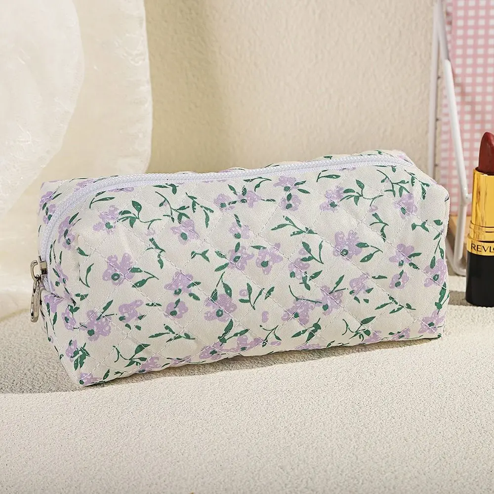 

Korean Floral Pencil Bag Aesthetic Sweet Puffy Quilted Pen Bag Gook Looking Cotton Stationery Storage Bag Student Supplies