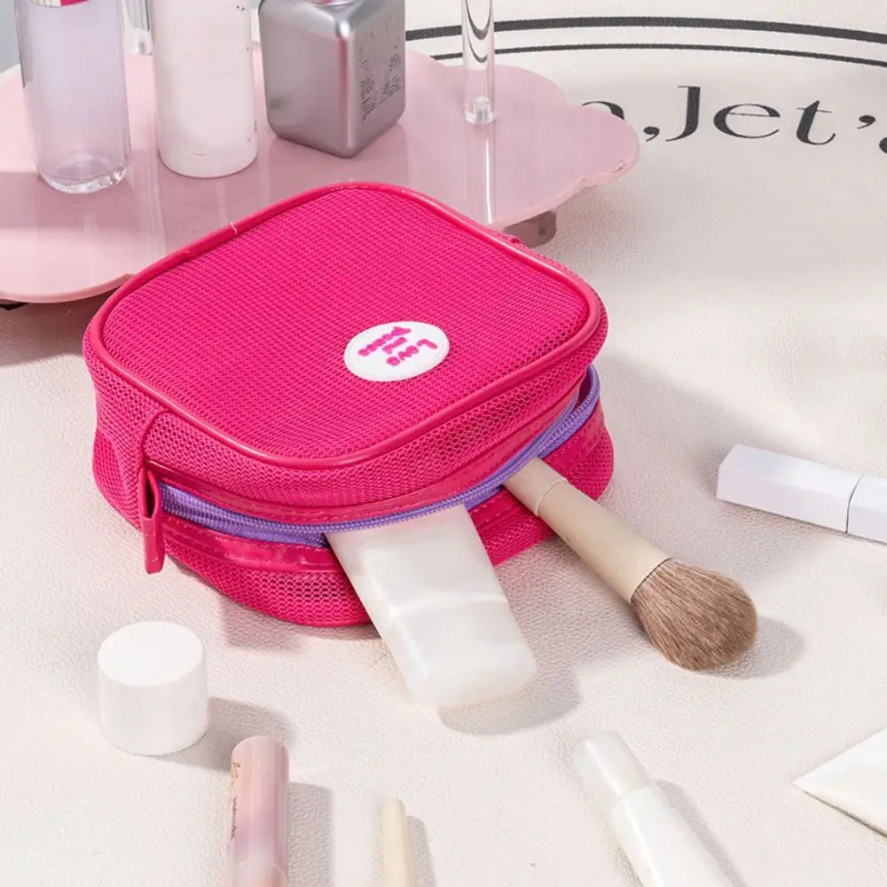 Portable Square Mesh Makeup Bag Zipper Visable Transparent Cosmetic Bag Toiletry Bag Coin Purse Toiletry Storage Bag Holiday