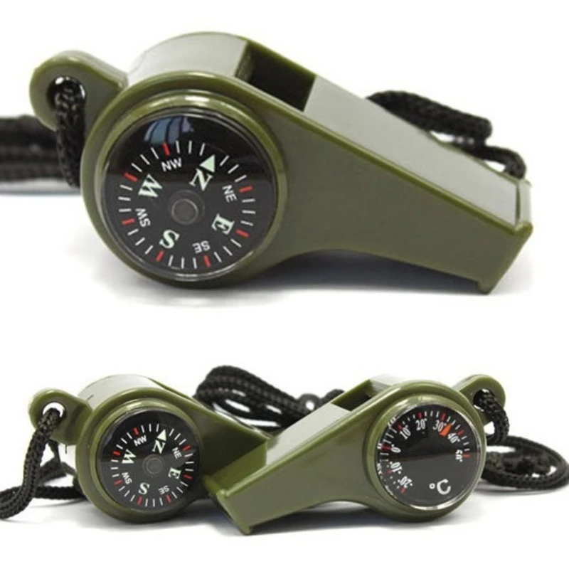 

Outdoor Multi-function 3-in-1 Survival Whistle Built Compass Thermometer Game Referee Emergency Whistle