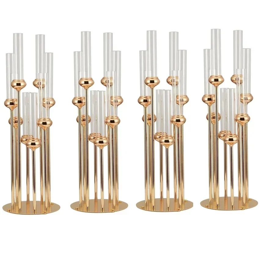 91 cm hoher Kerzenständer aus goldfarbenem Metall mit 8 Armen, ideal für Hochzeiten im Freien, Geburtstagsfeiern, Verabredungen, Einweihungsfeiern und als Heimdekoration. – Detail 2