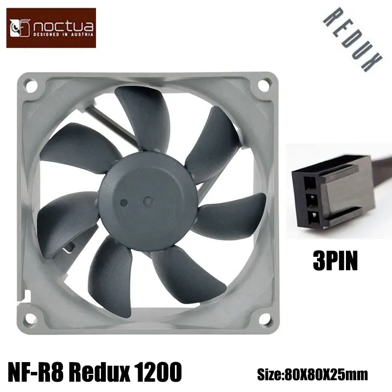 Noctua NF-R8 Redux-1200/1800/1800PWM 80mmx80mmx25mm 1200RPM Low Noise Fan 8cm Fan Case SSO Bearing 6 Years Warranty