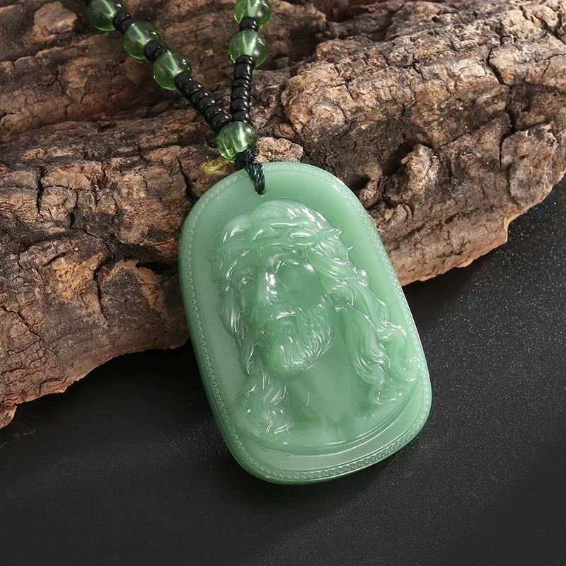 Vintage Christian Obsidian Jesus Statue Pendant Necklace Catholic Prayer Amulet Jewelry Men Women