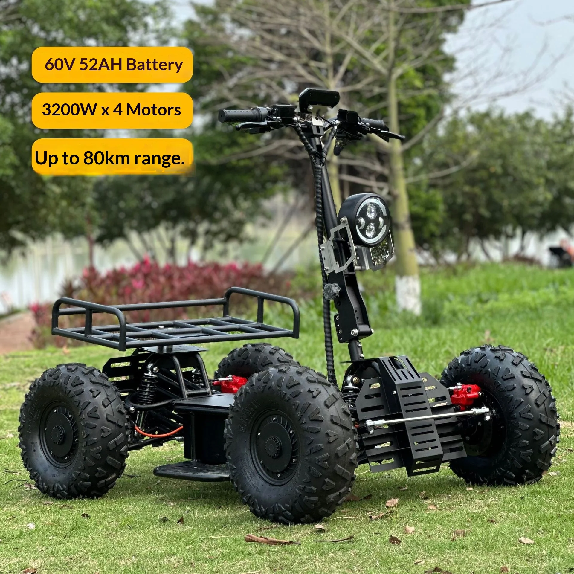 60V Off-Road Electric Four-Wheel Scooter Dual-Drive 200kg Load Foldable 80km Range High-Speed Outdoor Hunting Patrol ATV 52Ah