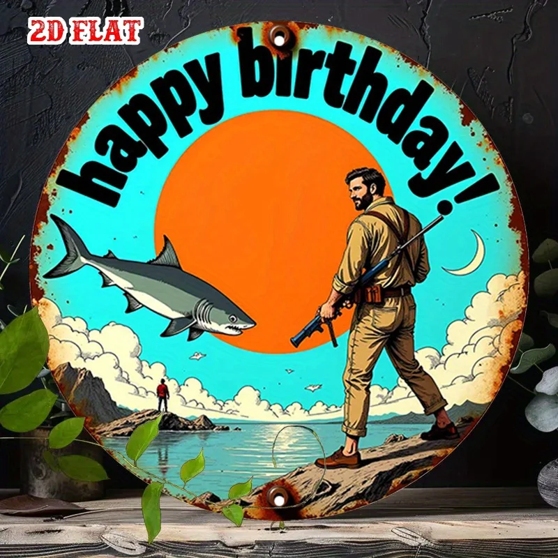 2D Flat, 1pc Vintage Adventure-Themed Round Aluminum Sign - 
