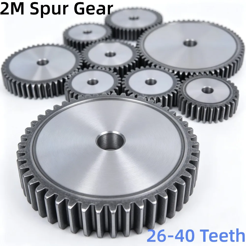 2M 2Mod Metal Spur Pinion Gear 26‑40 Teeth Flat Cylindrical With Process Hole High‑Frequency Quenching Teeth For Machinery Parts