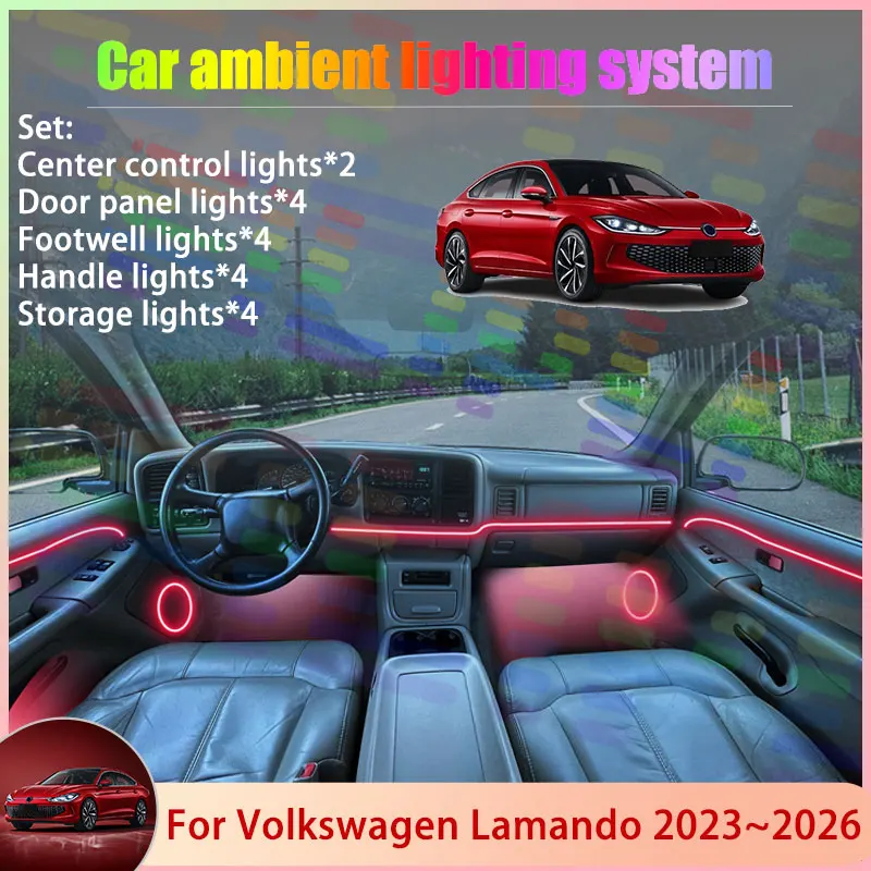 For Volkswagen Lamando MK2 2023~2026 2/24 in 1 Car Atmosphere Light Lamp RGB Shade Ensemble Streamer Atmosphere Set Accessories