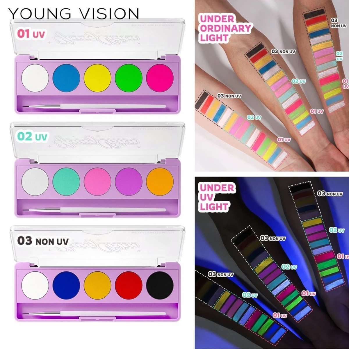 Water Soluble Face Paint UV Fluorescent Colorful Palette Specially Designed for Stage Makeup Easy to Clean and Hassle Free
