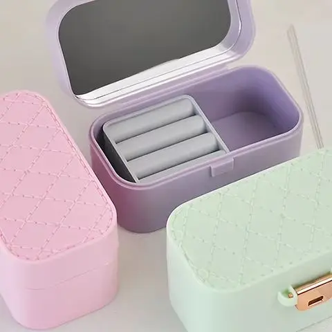 Mini Jewelry Storage Box Portable Home Travel Earrings Necklace Storage Case For Women Ring Organizer With Mirror Display Case