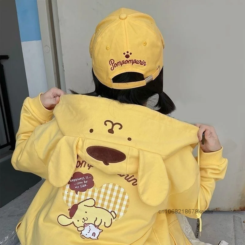 Sanrio Kuromi Cinnamoroll My Melody Pom Purin sudaderas con capucha de estilo japonés para mujer, abrigo informal suelto, cárdigan para niña Y2k,