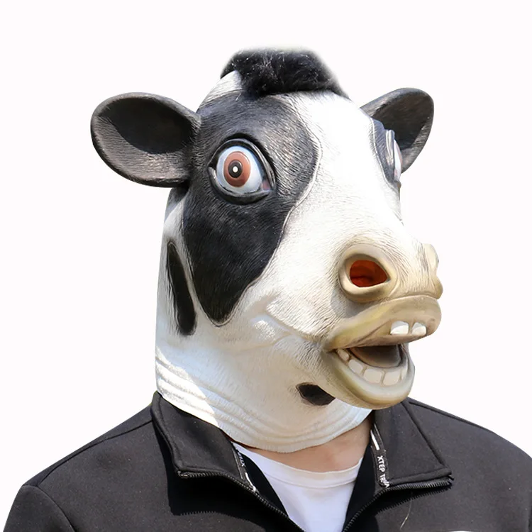 

Halloween Black Cow Latex Mask Funny Animal Headsets Festival Makeup Ball Party Dress up Mask