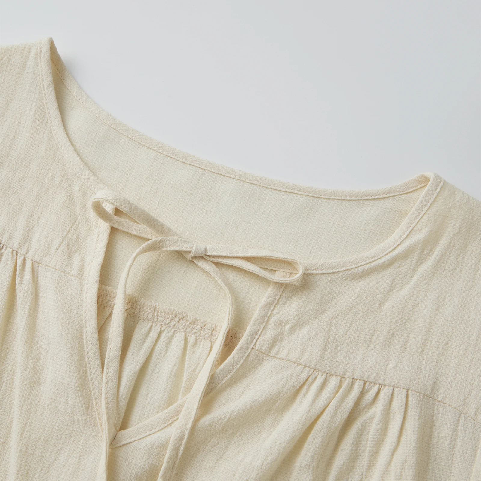 Women s V Neck Fall Tops Fashionable Solid Color Tie Up Round Neck Long Sleeve Loose Fit Ruffle Shirts