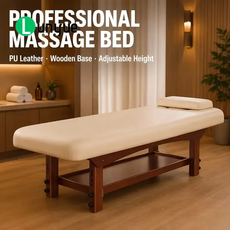 Solid Wood Base Portable Full Body Spa Bed Chinese Massage Table for Living Room Bedroom Hotel Cupping Treatment Durable