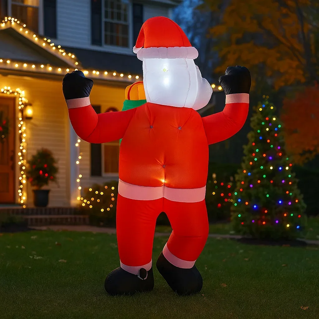 ซานตาคลอสเป่าลมขนาด 5 ฟุต พร้อมถุงของขวัญ ของเล่น ตกแต่งบ้าน สนามหญ้า ของประดับตกแต่งคริสต์มาส ไฟ LED ของตกแต่งคริสต์มาส