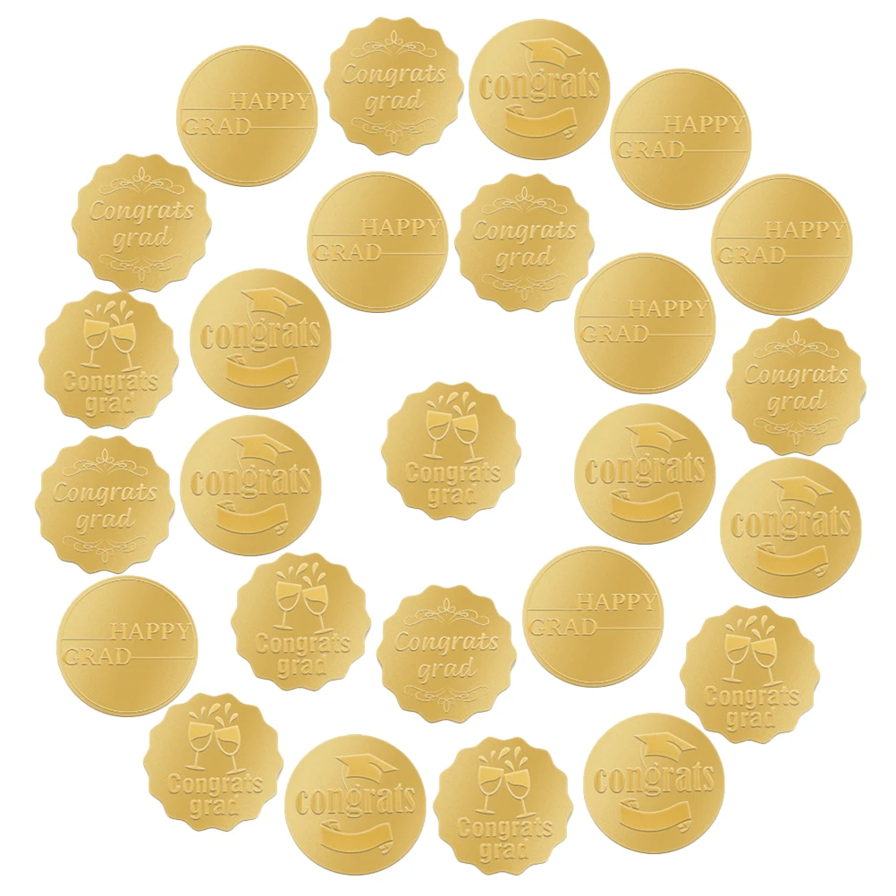 

Graduation Stickers Round Sealing Decals Small Labels Gift Tags Golden Foil Party Supplies Envelope Sealer