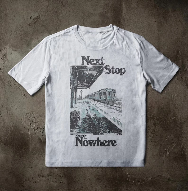 Existentialist Train Station T-shirt Retro Nihilistic Pattern Shirt  Loose-fitting Casual Unisex Streetwear Shirt mens t shirts