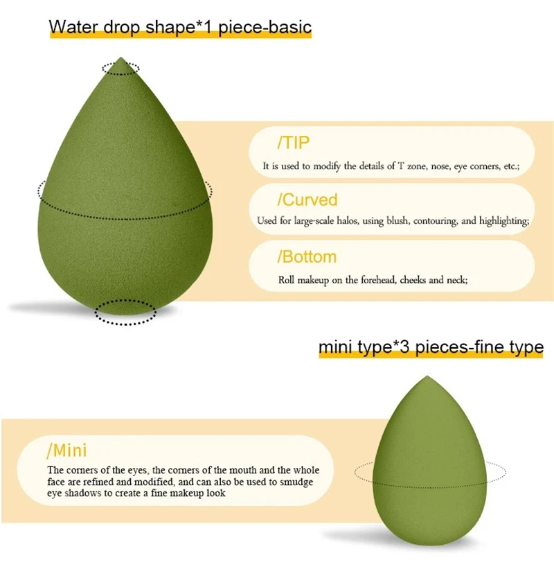Ensemble d'éponges de maquillage 7 pièces/ensemble, adaptées à l'application de poudre de crème BB liquide, bouffantes de poudre à double usage sec et humide pour œufs de maquillage